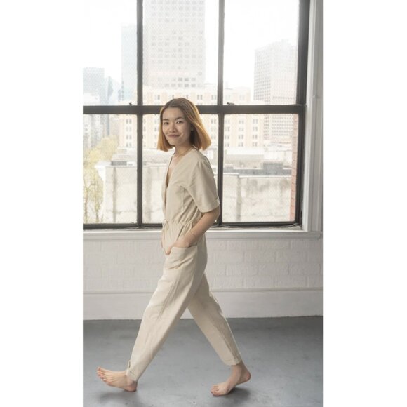 PRINCESS POLLY Linen Blend Utility Boilersuit Jumpsuit in Oatmeal - Size US 4 - Picture 1 of 15